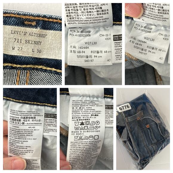 Levi's Altered Skinny 711 Women's Mid Rise Distressed Skinny Jeans W27 L29 Blue - Picture 10 of 10